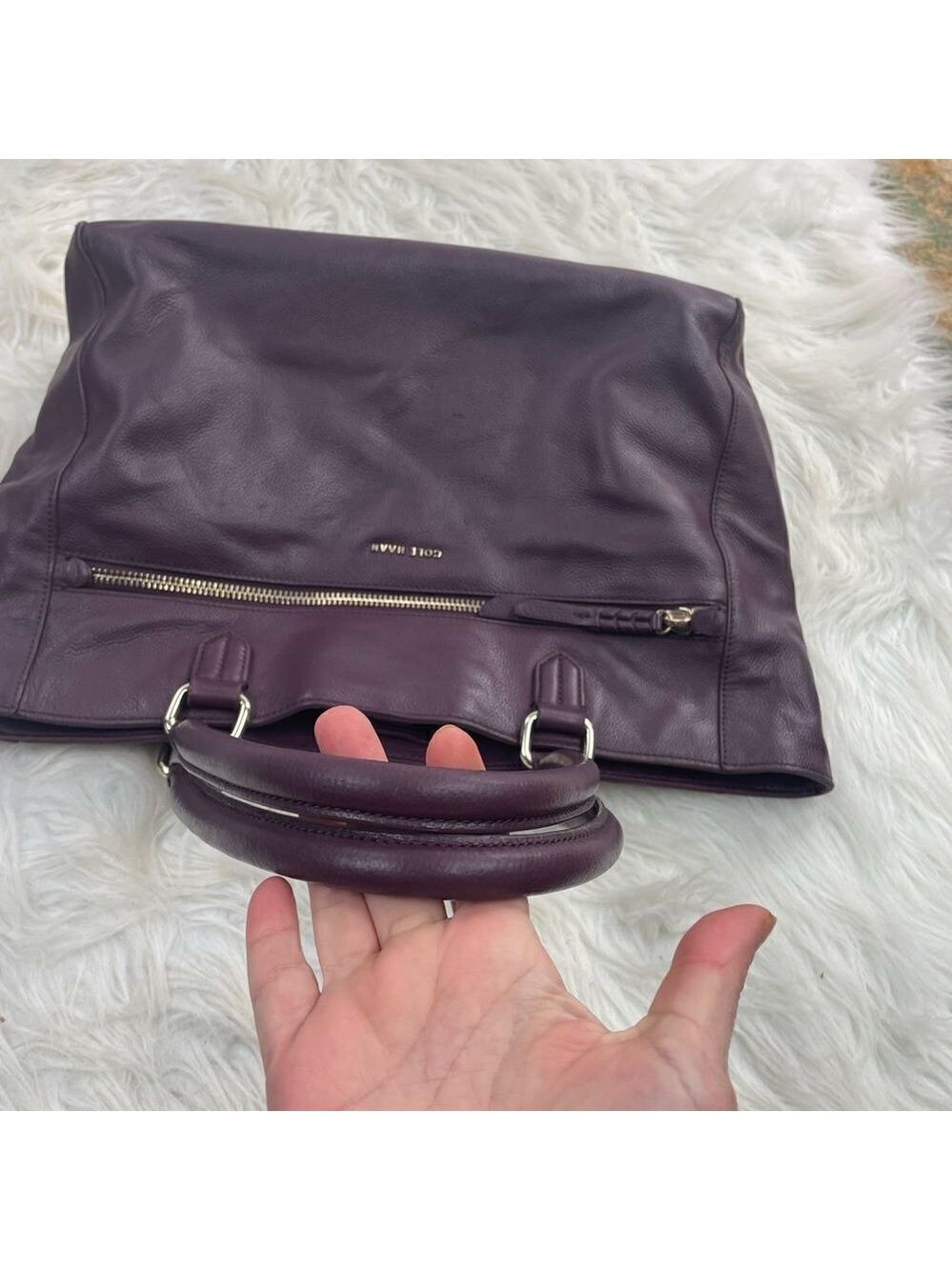 Cole Haan Purple Leather Dual Strap Handbag - Picture 13 of 16